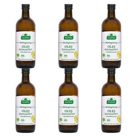 6 x Olej Rzepakowy Tłoczony na Zimno Nierafinowany BIO 1 l - EkoWital