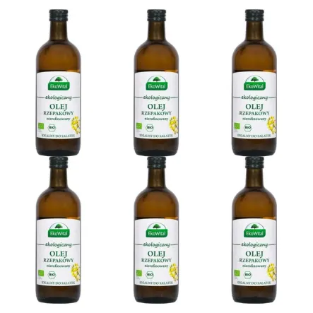 6 x Olej Rzepakowy Tłoczony na Zimno Nierafinowany BIO 1 l - EkoWital
