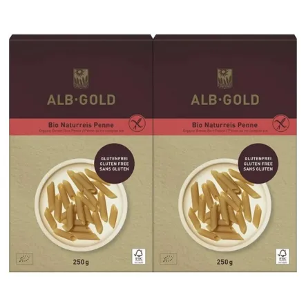 2 x Makaron Ryżowy Razowy Penne Bezglutenowy Bio 250 g - Alb Gold