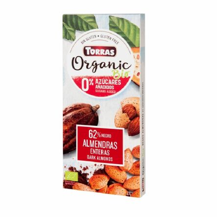 Czekolada Eko Gorzka 62% Kakao z Całymi Migdałami Bez Dodatku Cukru 150 g - Torras