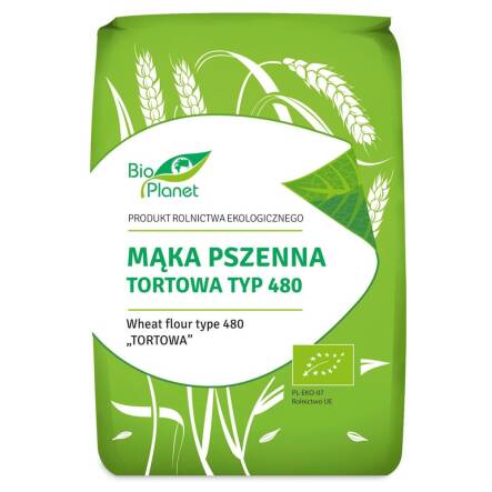 Polska Mąka Pszenna Typ 480 Bio 1 kg - Bio Planet - wszechstronna, tortowa, do pierogów i klusek, chleba i bułek, ciast i pizzy