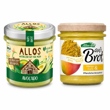 Pasta Kremowa z Mango i Curry Bezglutenowe Bio 140 + Pasta Kremowa z Awokado Bezglutenowa Bio 140 g - Allos