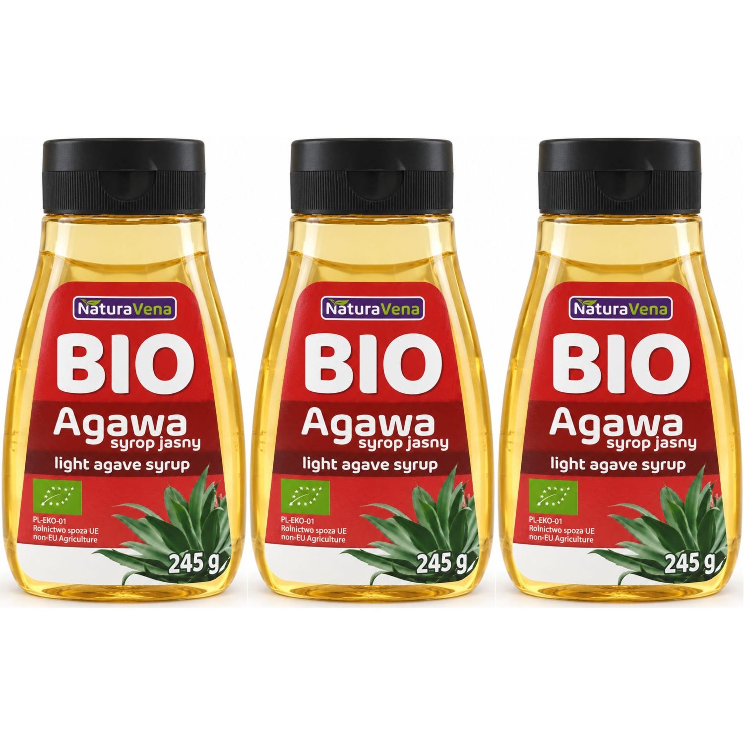 3 x Syrop z Agawy Jasny Bio 245 g -  NaturAvena
