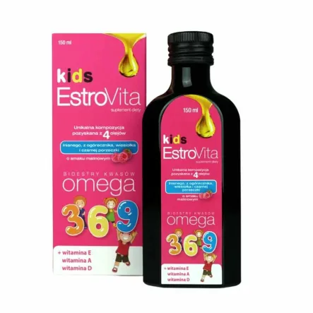 Estrovita Kids Dla Dzieci Malina Omega 3-6-9 Witamina A D E 150 ml - Skotan