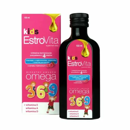 Estrovita Kids Dla Dzieci Malina Omega 3-6-9 Witamina A D E 150 ml - Skotan - Wyprzedaż