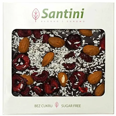 Czekolada Ciemna z Wiśnią, Migdałem i Kokosem Słodzona Ksylitolem 80 g - Santini