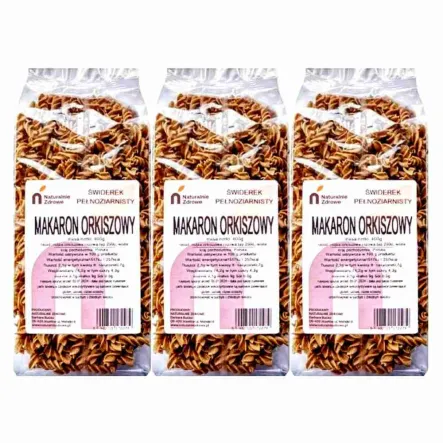 3 x Makaron Orkiszowy Pełnoziarnisty Świderki 400 g - Naturalnie Zdrowe