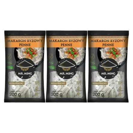 3 x Makaron Ryżowy PENNE Bezglutenowy 200 g - Mr. Ming