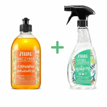 Płyn Do Mycia Naczyń CZERWONA POMARAŃCZA 500 ml - Zielko + Płyn do Czyszczenia Szyby Lustra Egzotyczny 500 ml - ZIELKO