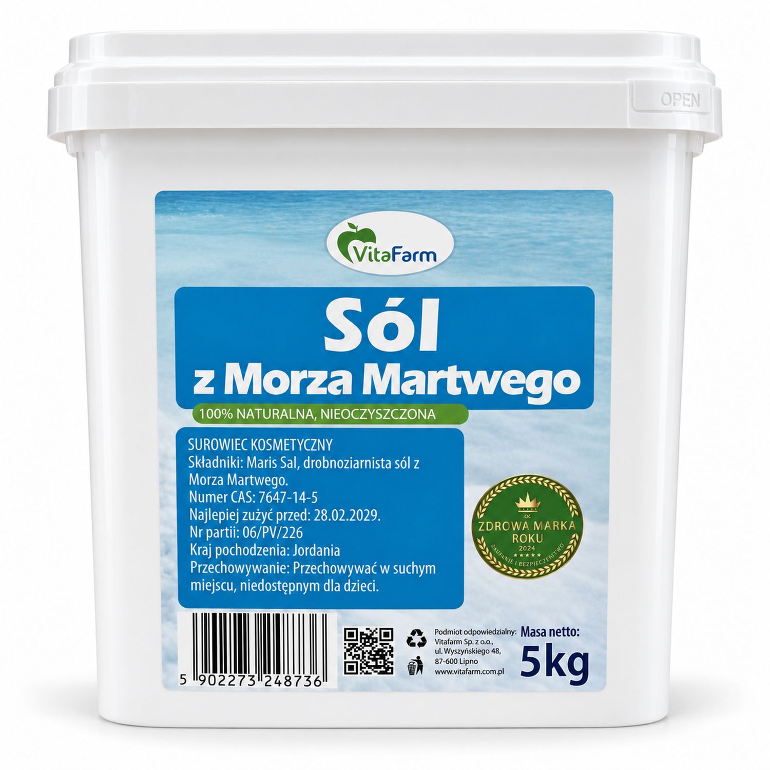 Sól z Morza Martwego 100% Naturalna Nieoczyszczona 5 kg - VitaFarm
