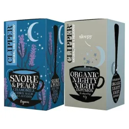Herbatka z Melisą i Lawendą BIO (Snore and  Peace) 30 g (20x 1,5 g) + Herbatka z Rumiankiem i Melisą Nighty Night Bio 40 g (20x 2 g) Clipper