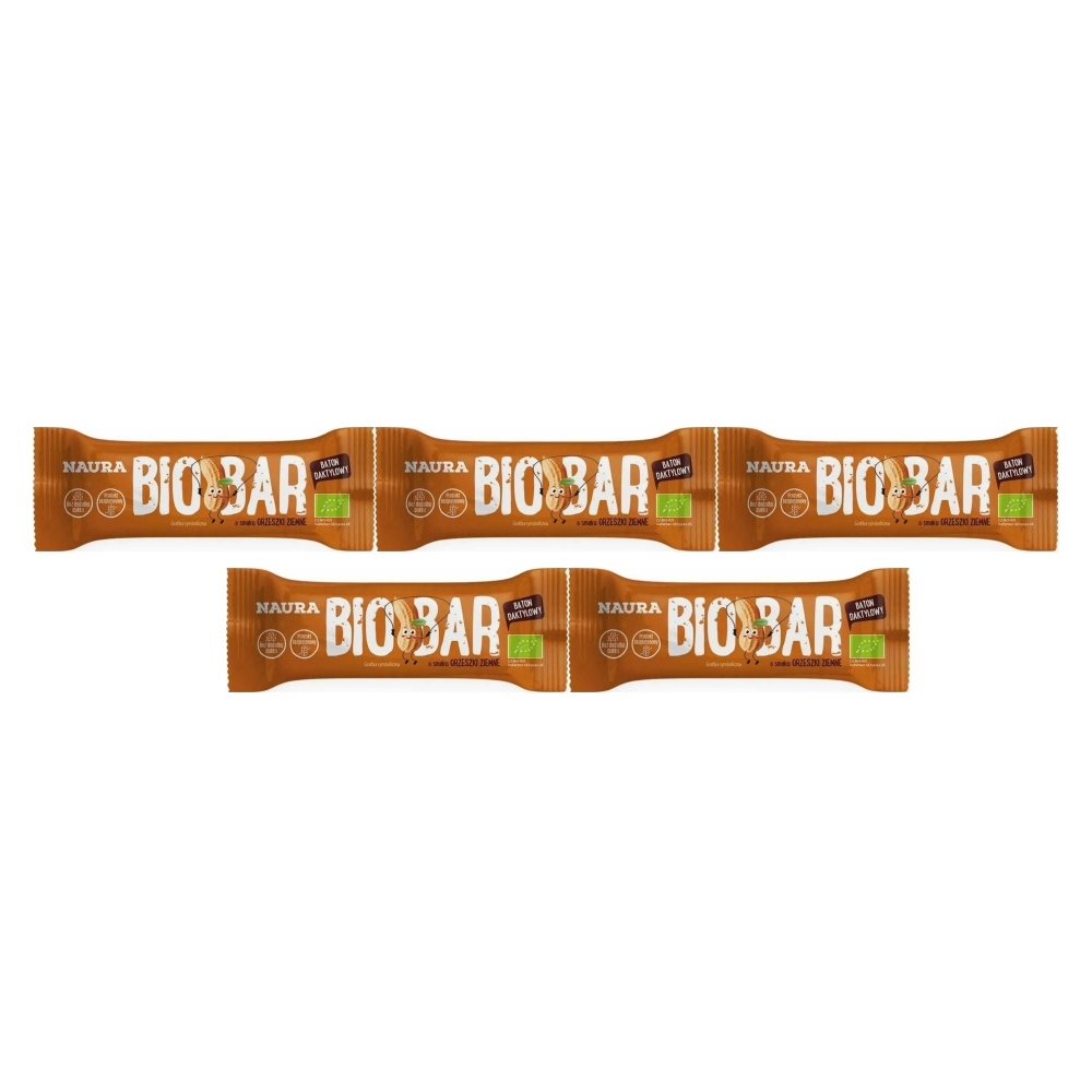 5 x Baton Daktyle i Orzeszki Bez Dodatku Cukru Bezglutenowy Bio 35 g - Naura