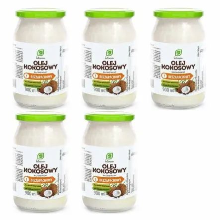 Zestaw 5 x Olej Kokosowy Rafinowany Bezzapachowy 900 ml - Intenson 