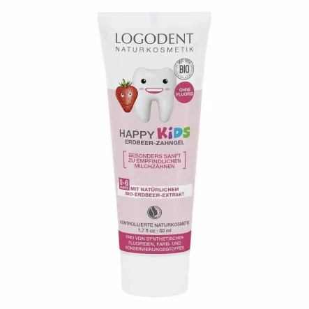 Truskawkowy Żel do Mycia Zębów Dla Dzieci (Bez Fluoru) HAPPY KIDS 75 ml Logodent