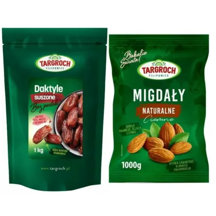 Zestaw Daktyle Suszone Bez Pestek 1 kg + Migdały Naturalne Ciemne 1 kg  - Targroch