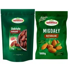 Zestaw Daktyle Suszone Bez Pestek 1 kg + Migdały Naturalne Ciemne 1 kg  - Targroch