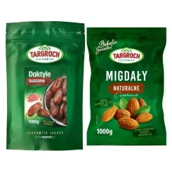 Zestaw Daktyle Suszone Bez Pestek 1 kg + Migdały Naturalne Ciemne 1 kg  - Targroch