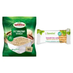 Ryż Brązowy Naturalny 1 kg - Targroch + Sezamki Bez Dodatku Cukru z Ksylitolem i Maltitolem 27 g - Santini