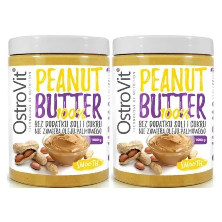 Zestaw 2 x 100% Masło Orzechowe Gładkie Smooth 1000 g OstroVit 