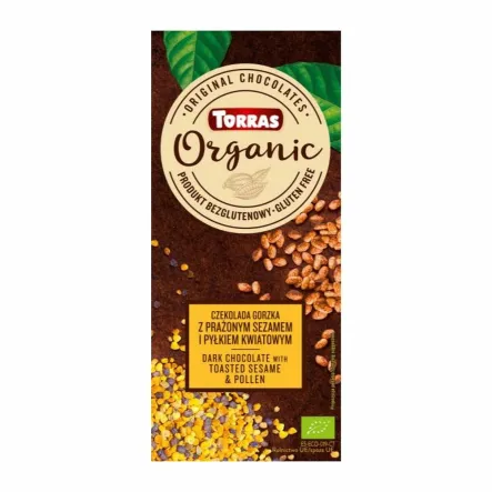 Czekolada Gorzka z Prażonym Sezamem i Pyłkiem Kwiatowym Eko 100 g Torras 