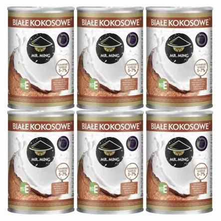 6 x Białe Kokosowe Mleczko 5-7% Tłuszczu 400 ml - Mr. Ming