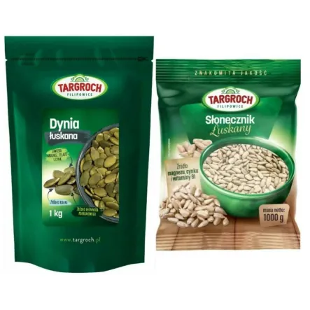 Zestaw Słonecznik Obłuszczony 1 kg Targroch + Pestki Dyni bez Łupiny Doypack 1 kg - Targroch