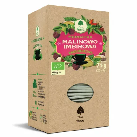 Herbatka Malinowo - Imbirowa Eko 75 g (25 x 3 g) - Dary Natury