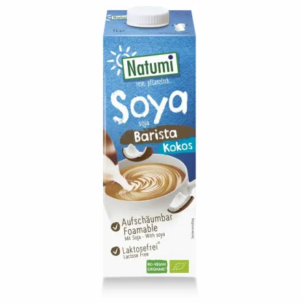 Napój Sojowy-Kokosowy Barista Bezglutenowy Bez Dodatku Cukrów Bio 1 l - Natumi - Mleko Roślinne Sojowe Kokosowe - Napój Sojowy Kokosowy 