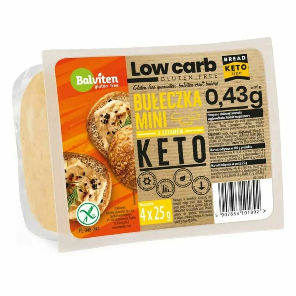 KETO Mini Bułeczki z Sezamem LOW CARB Bezglutenowe  100 g (4x 25 g) - Balviten