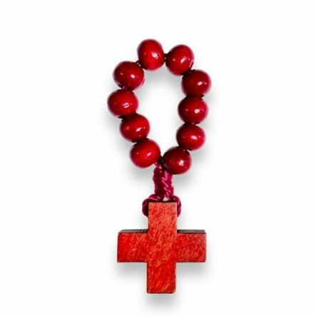 Dziesiątka Różańca Drewniana na Palec Kolor Bordowy