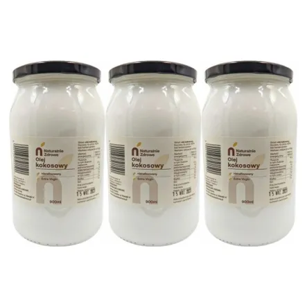 3 x Olej Kokosowy Nierafinowany Extra Virgin 900 ml - Naturalnie Zdrowe