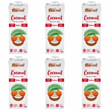 6 x Napój Kokosowy Bezglutenowy Niesłodzony Bio 1 l Ecomil - Mleko kokosowe bez dodatku cukru