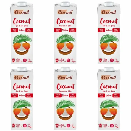 6 x Napój Kokosowy Bezglutenowy Niesłodzony Bio 1 l Ecomil - Mleko kokosowe bez dodatku cukru