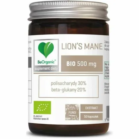 Lion's Mane Bio 500 mg 50 Kapsułek - BeOrganic