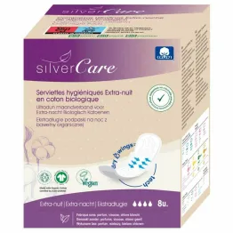 Ekstra Długie Podpaski o Zwiększonej Chłonności z Bawełny Organicznej 8 Sztuk - Silver Care