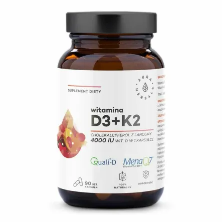 Witamina D3 4000 IU plus K2 90 Kapsułek - Aura Herbals