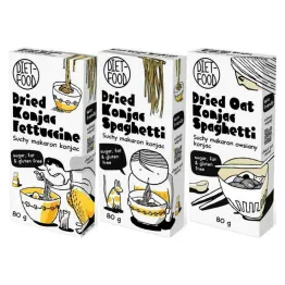 Suchy Makaron Shirataki Konjac Fettuccine 80 g + Suchy Makaron Konjac Spaghetti 80 g + Suchy Makaron Konjac OWSIANY Spaghetti 80 g - Diet-Food