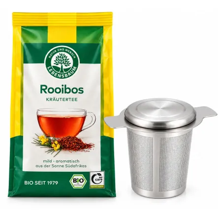 Zaparzacz do Herbaty z Przykrywką King Hoff - także dobry do yerba mate! + Herbatka Rooibos Classic Bio 100 G - Lebensbaum
