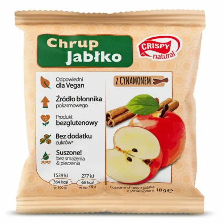 Jabłko Suszone z Cynamonem Bezglutenowe Bez Dodatku Cukru Plasterki 18 g - Crispy Natural