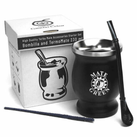 Zestaw od Gaucho Cebar: TermoMate Black 230 ml +Bombilla La Mulata +Czyścik 