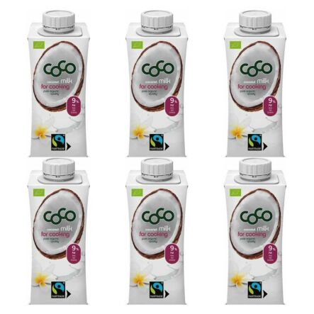 6 x Napój Kokosowy Do Gotowania Bez Dodatku Cukru Fair Trade Bio 200 ml - Coco