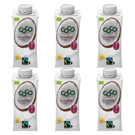 6 x Napój Kokosowy Do Gotowania Bez Dodatku Cukru Fair Trade Bio 200 ml - Coco