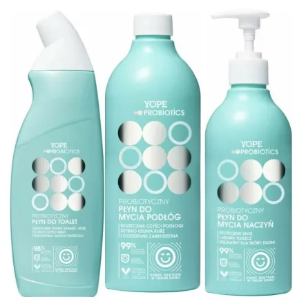 Probiotyczny Płyn do Toalet 750 ml + Probiotyczny Płyn do Mycia Podłóg 750 ml + Probiotyczny Płyn do Mycia Naczyń 500 ml - YOPE PROBIOTICS