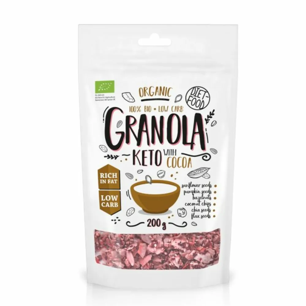 Bio Keto Granola z Kakao i Olejkiem Pomarańczowym 200 g - Diet Food