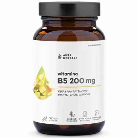 Witamina B5 200 mg Kwas Pantotenowy 90 Kapsułek - Aura Herbals