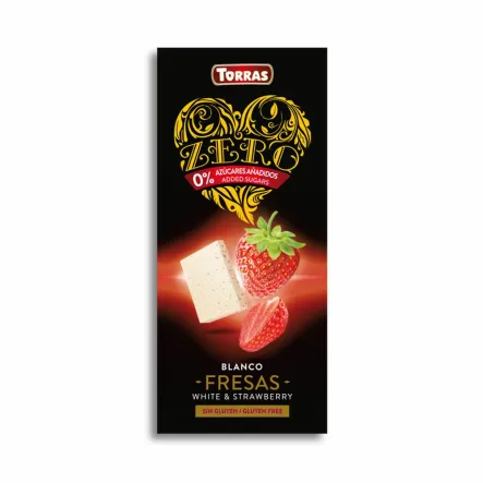 Czekolada Biała z Truskawkami Bez Dodatku Cukru 125 g - Torras - Wyprzedaż