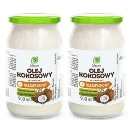 Zestaw 2 x Olej Kokosowy Rafinowany Bezzapachowy 900 ml - Intenson 