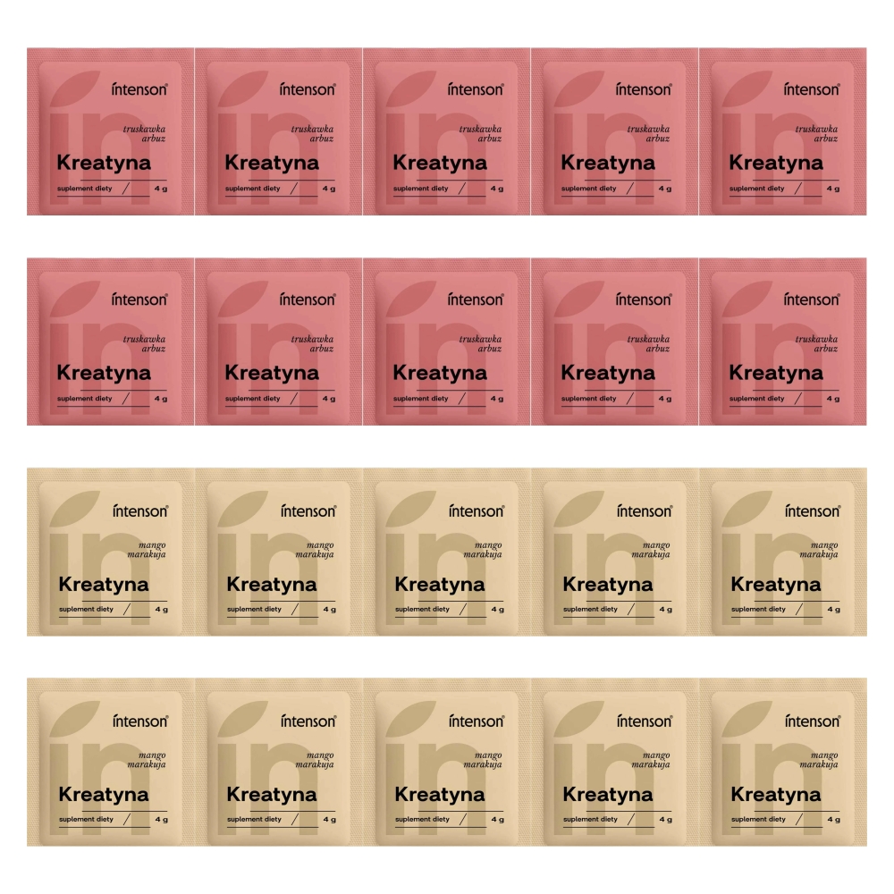 10 x Kreatyna o Smaku Truskawka-Arbuz 4 g  + 10 x Kreatyna o Smaku Mango-Marakuja 4 g - Intenson