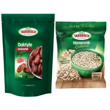 Zestaw Daktyle Suszone Bez Pestek 1 kg + Słonecznik Łuszczony 1 kg Targroch