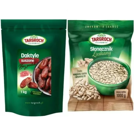 Zestaw Daktyle Suszone Bez Pestek 1 kg + Słonecznik Łuskany 1 kg - Targroch